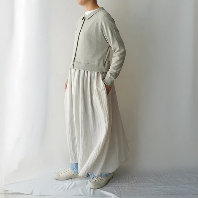 mao made 衿付きニット+ひらひらスカートロングカーディガン /O.GY02